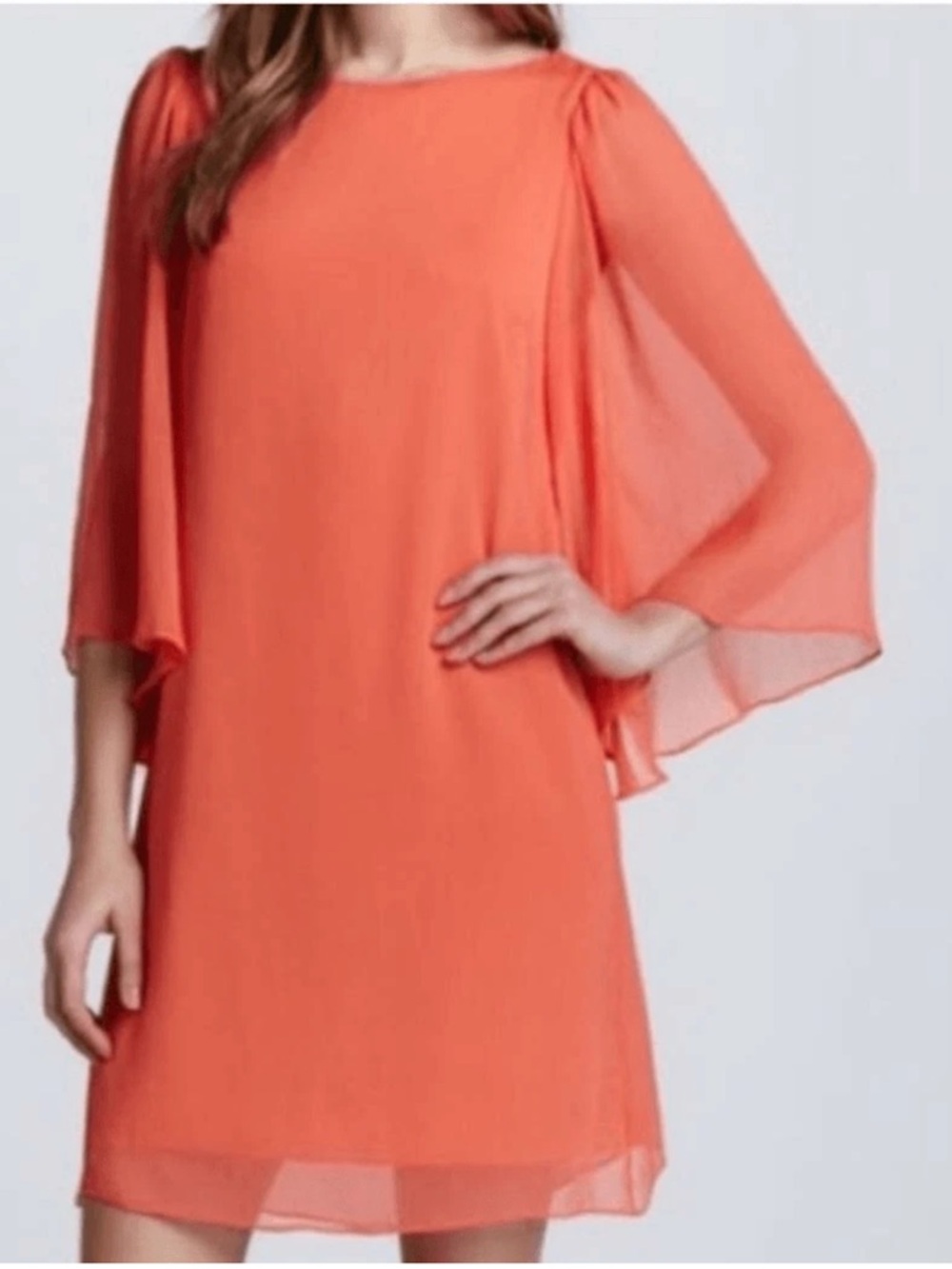 NEW NWT Alice + Olivia Sheer Flutter Sleeve Shift Dress Papaya Size Medium